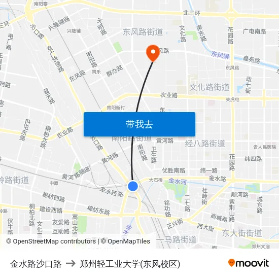 金水路沙口路 to 郑州轻工业大学(东风校区) map