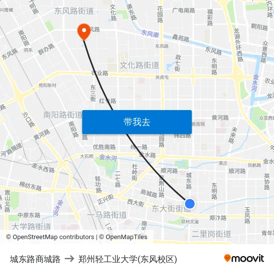 城东路商城路 to 郑州轻工业大学(东风校区) map
