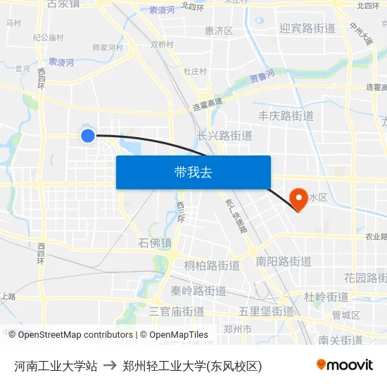 河南工业大学站 to 郑州轻工业大学(东风校区) map