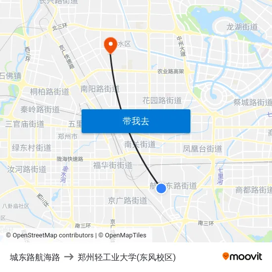 城东路航海路 to 郑州轻工业大学(东风校区) map
