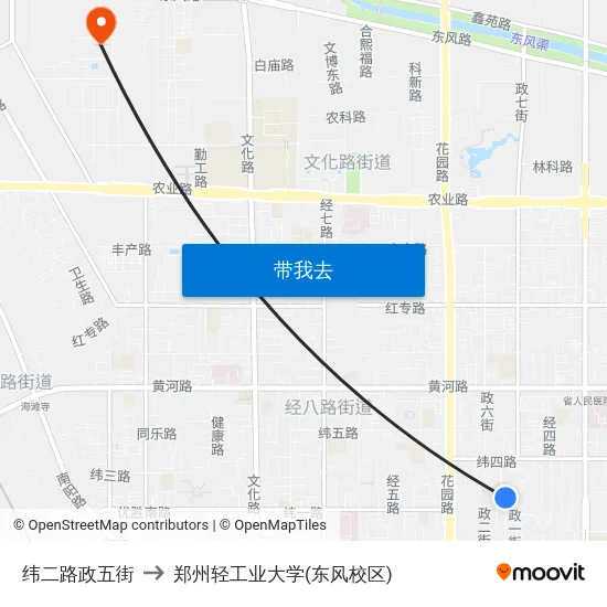 纬二路政五街 to 郑州轻工业大学(东风校区) map