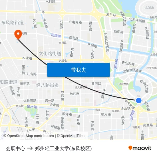 会展中心 to 郑州轻工业大学(东风校区) map
