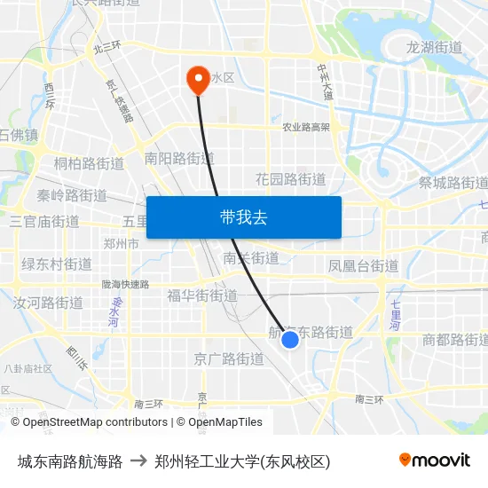 城东南路航海路 to 郑州轻工业大学(东风校区) map