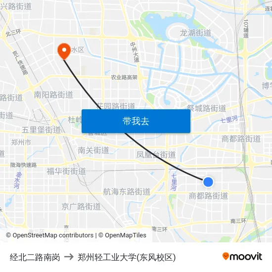 经北二路南岗 to 郑州轻工业大学(东风校区) map