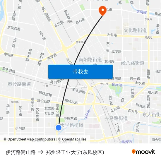 伊河路嵩山路 to 郑州轻工业大学(东风校区) map