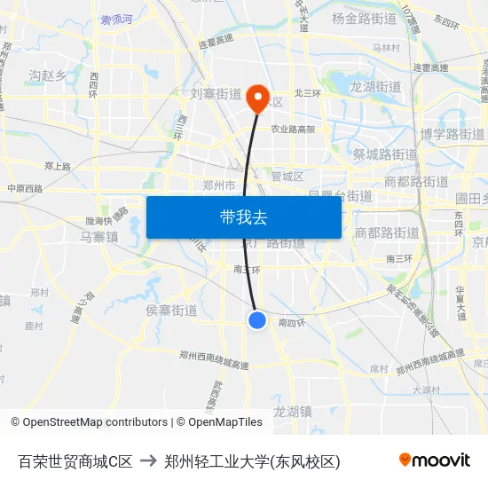 百荣世贸商城C区 to 郑州轻工业大学(东风校区) map