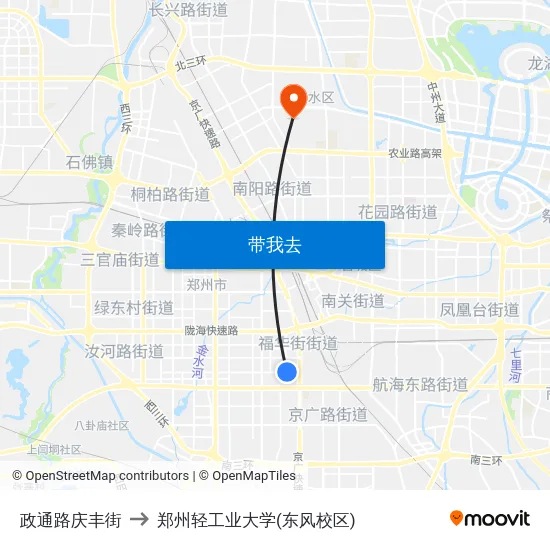 政通路庆丰街 to 郑州轻工业大学(东风校区) map