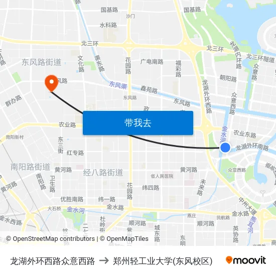 龙湖外环西路众意西路 to 郑州轻工业大学(东风校区) map