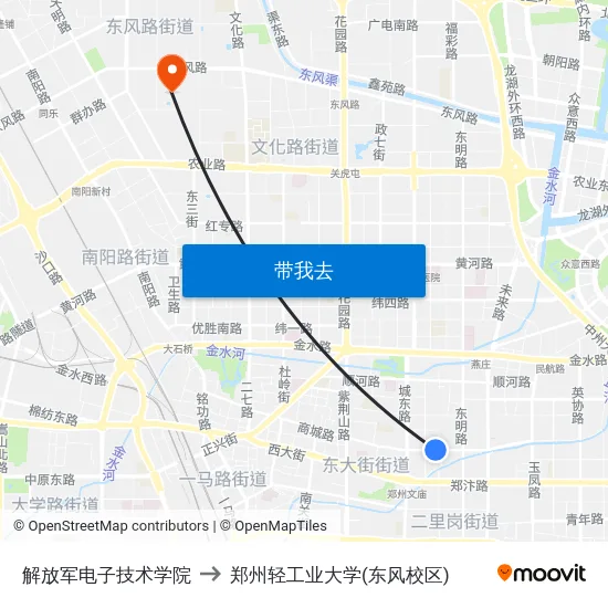 解放军电子技术学院 to 郑州轻工业大学(东风校区) map