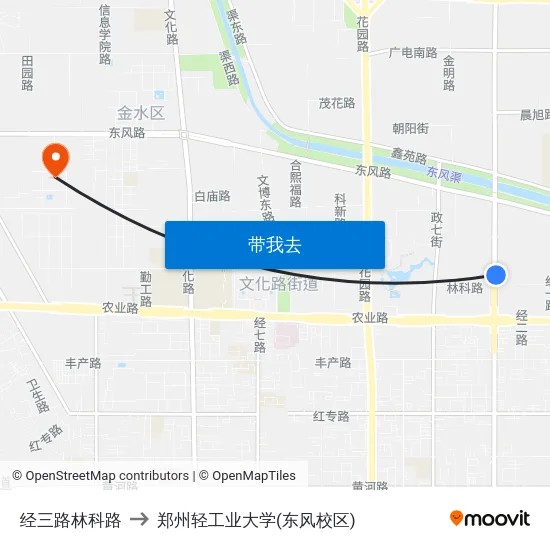经三路林科路 to 郑州轻工业大学(东风校区) map