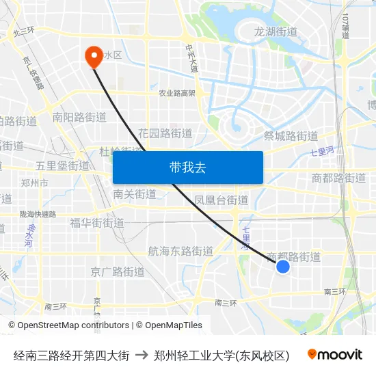 经南三路经开第四大街 to 郑州轻工业大学(东风校区) map