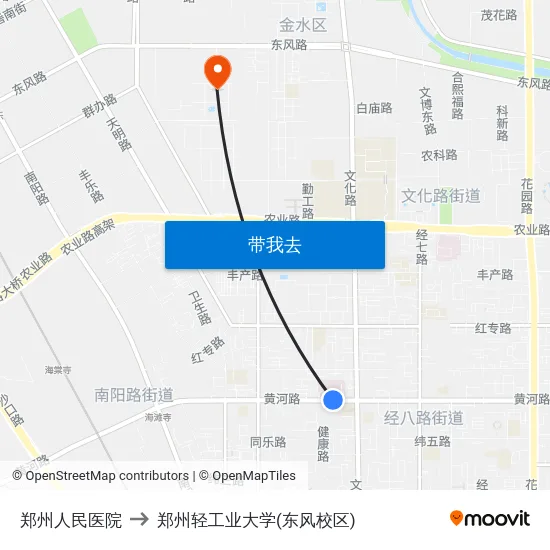 郑州人民医院 to 郑州轻工业大学(东风校区) map