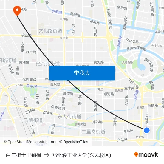 白庄街十里铺街 to 郑州轻工业大学(东风校区) map