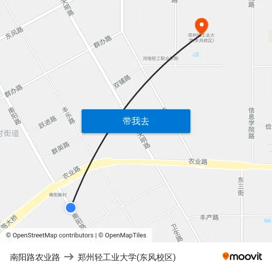 南阳路农业路 to 郑州轻工业大学(东风校区) map