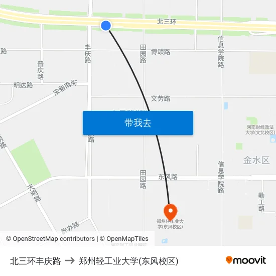 北三环丰庆路 to 郑州轻工业大学(东风校区) map
