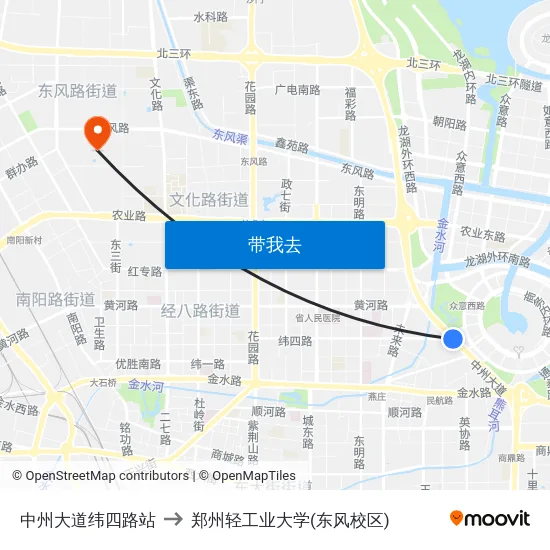 中州大道纬四路站 to 郑州轻工业大学(东风校区) map