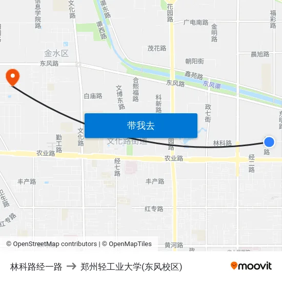 林科路经一路 to 郑州轻工业大学(东风校区) map