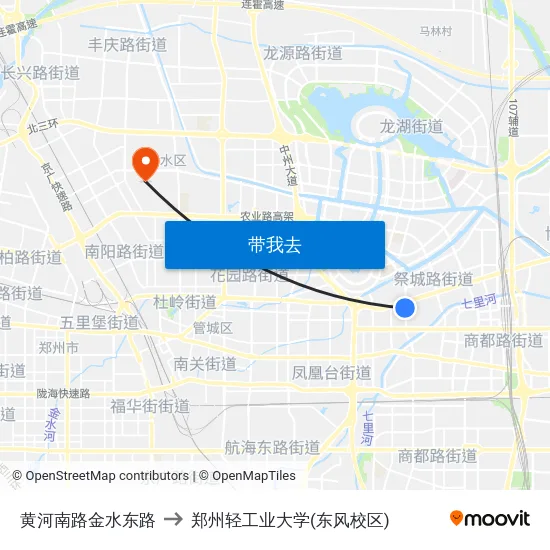 黄河南路金水东路 to 郑州轻工业大学(东风校区) map