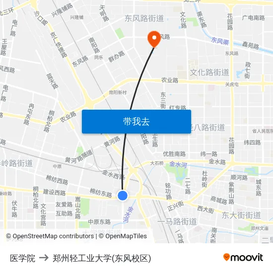医学院 to 郑州轻工业大学(东风校区) map