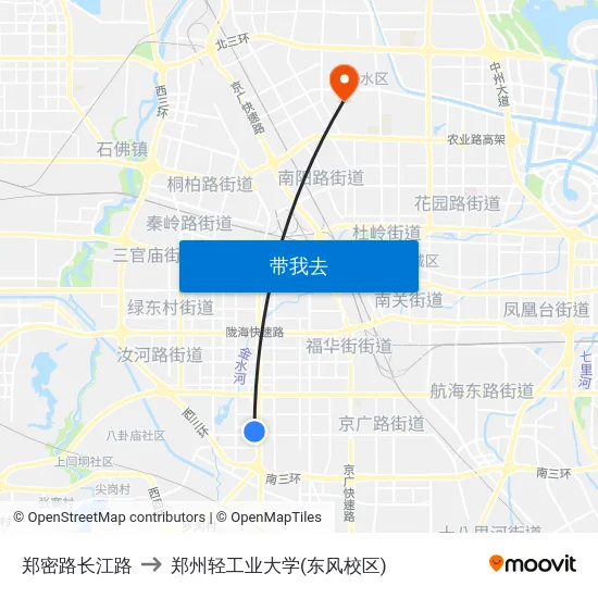郑密路长江路 to 郑州轻工业大学(东风校区) map