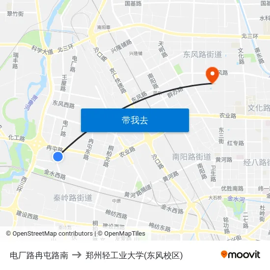 电厂路冉屯路南 to 郑州轻工业大学(东风校区) map