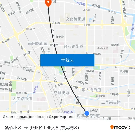 紫竹小区 to 郑州轻工业大学(东风校区) map