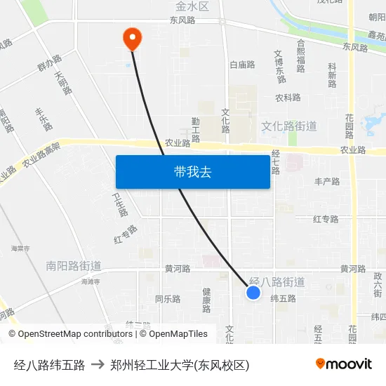 经八路纬五路 to 郑州轻工业大学(东风校区) map