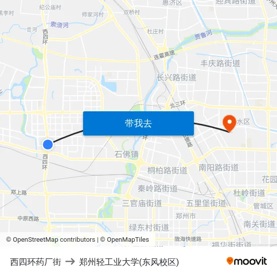 西四环药厂街 to 郑州轻工业大学(东风校区) map