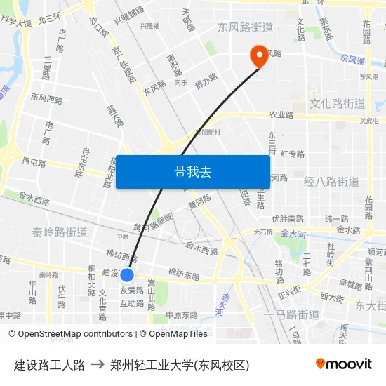 建设路工人路 to 郑州轻工业大学(东风校区) map