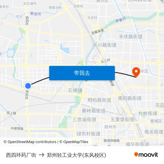 西四环药厂街 to 郑州轻工业大学(东风校区) map