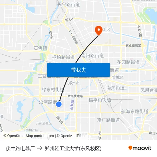 伏牛路电器厂 to 郑州轻工业大学(东风校区) map