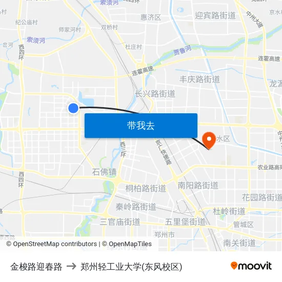 金梭路迎春路 to 郑州轻工业大学(东风校区) map