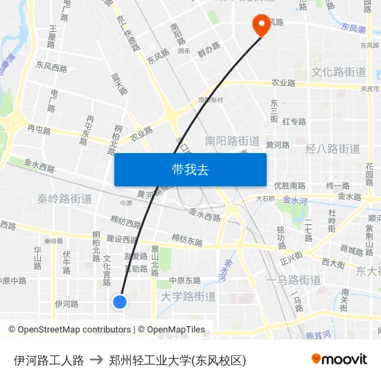 伊河路工人路 to 郑州轻工业大学(东风校区) map