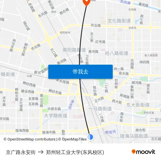 京广路永安街 to 郑州轻工业大学(东风校区) map