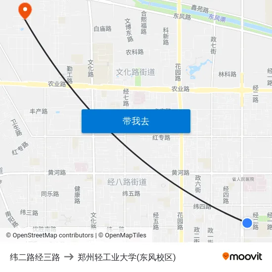 纬二路经三路 to 郑州轻工业大学(东风校区) map