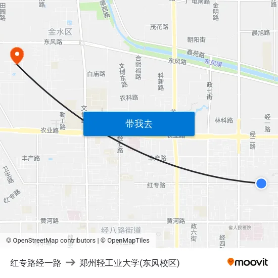 红专路经一路 to 郑州轻工业大学(东风校区) map