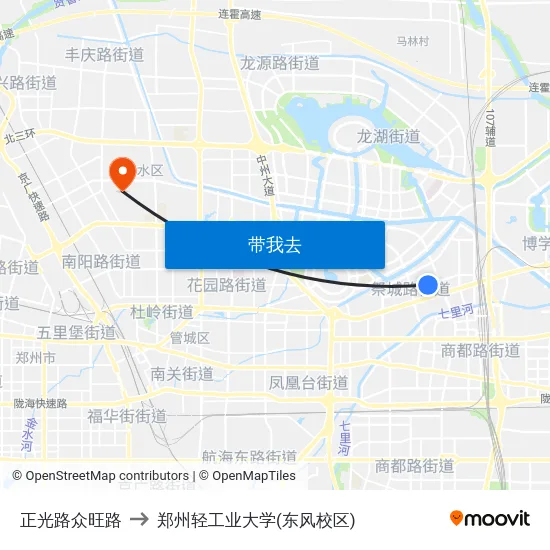 正光路众旺路 to 郑州轻工业大学(东风校区) map