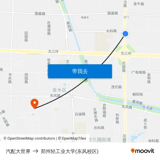 汽配大世界 to 郑州轻工业大学(东风校区) map