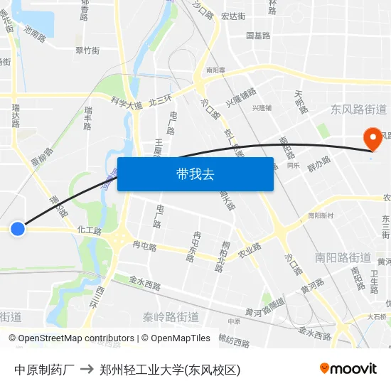 中原制药厂 to 郑州轻工业大学(东风校区) map