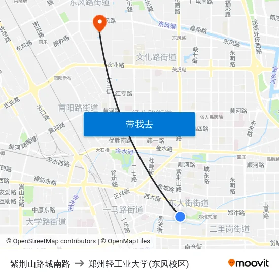 紫荆山路城南路 to 郑州轻工业大学(东风校区) map