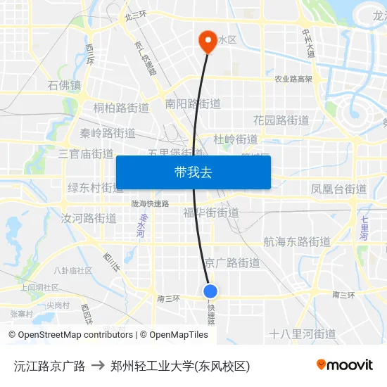 沅江路京广路 to 郑州轻工业大学(东风校区) map