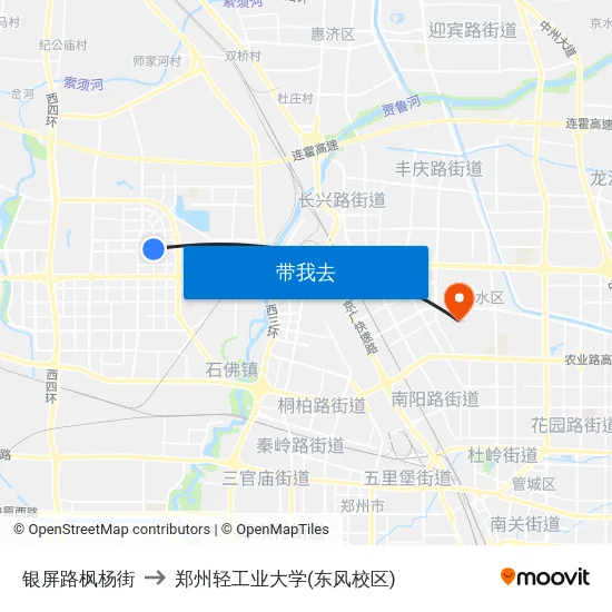 银屏路枫杨街 to 郑州轻工业大学(东风校区) map