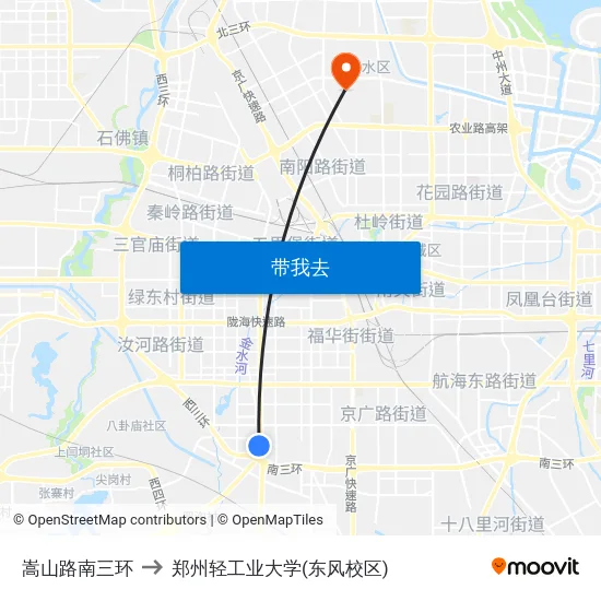 嵩山路南三环 to 郑州轻工业大学(东风校区) map