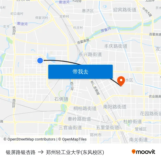 银屏路银杏路 to 郑州轻工业大学(东风校区) map
