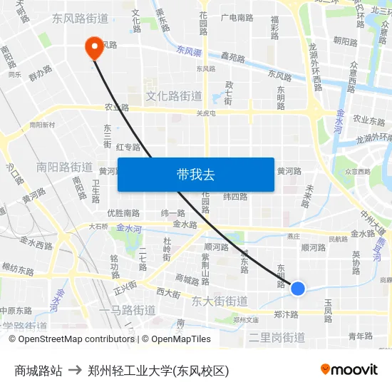 商城路站 to 郑州轻工业大学(东风校区) map