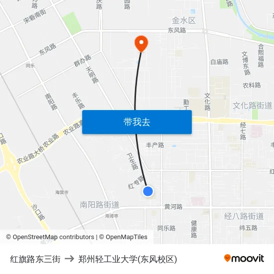 红旗路东三街 to 郑州轻工业大学(东风校区) map