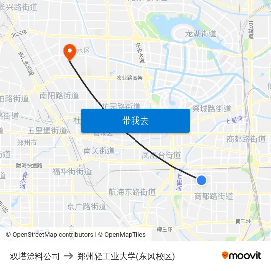 双塔涂料公司 to 郑州轻工业大学(东风校区) map