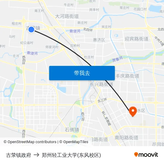 古荥镇政府 to 郑州轻工业大学(东风校区) map
