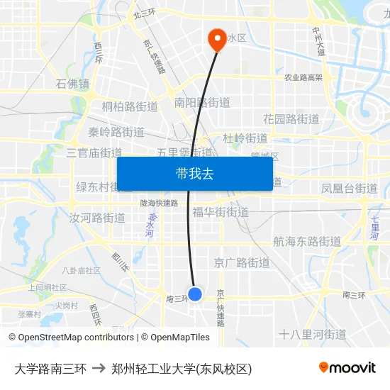 大学路南三环 to 郑州轻工业大学(东风校区) map
