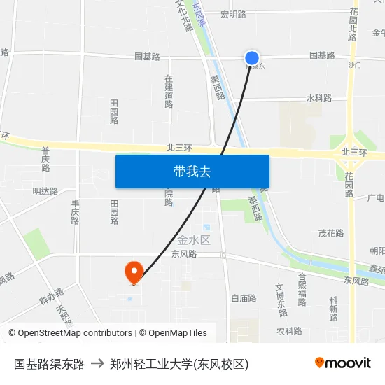 国基路渠东路 to 郑州轻工业大学(东风校区) map